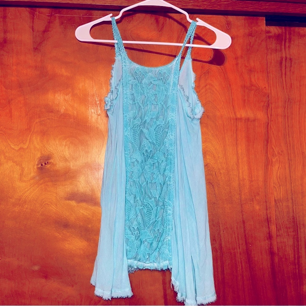 Aqua Blue Lace Trim Top
